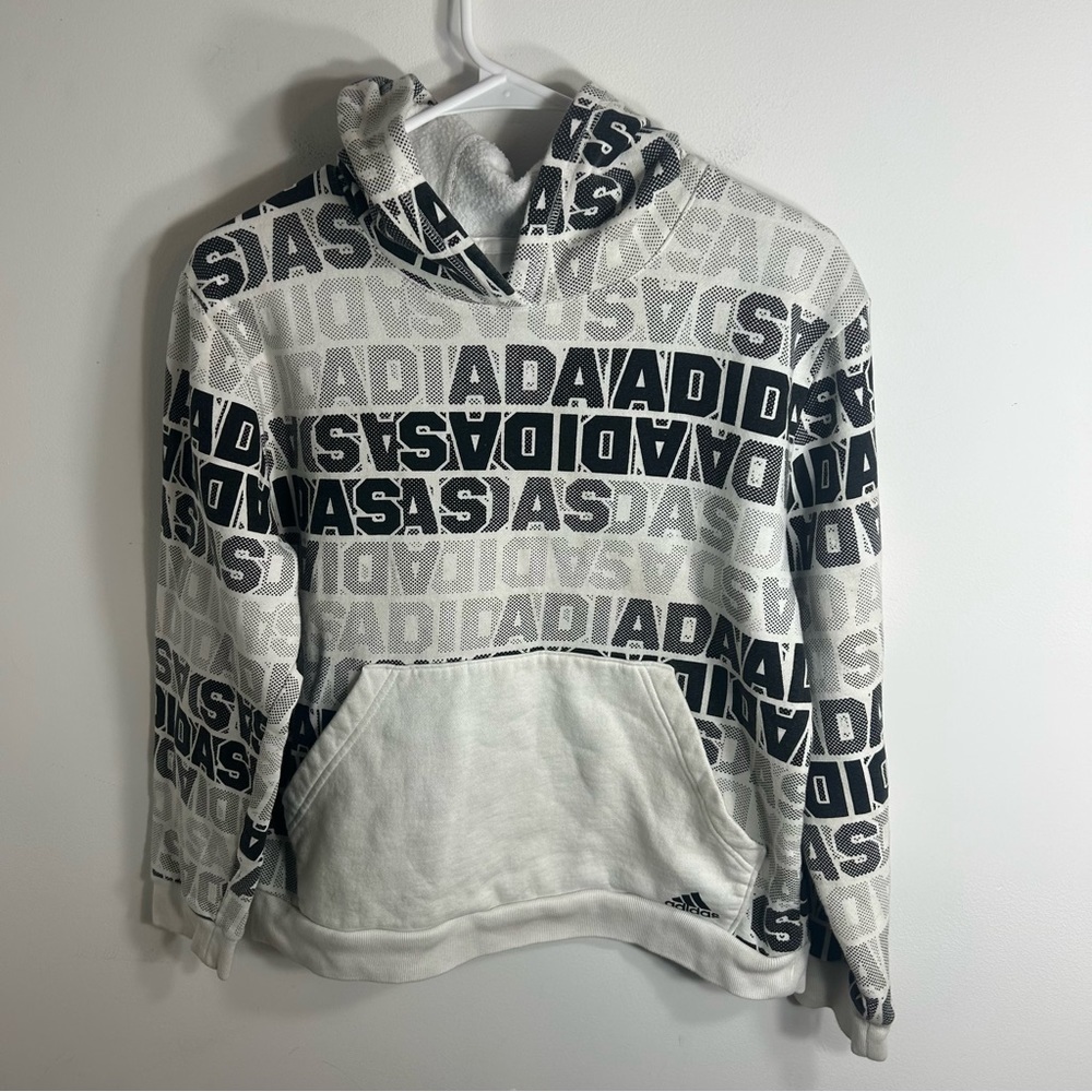 Adidas Hooded Sweatshirt XL Black White Gray Kids Youth
